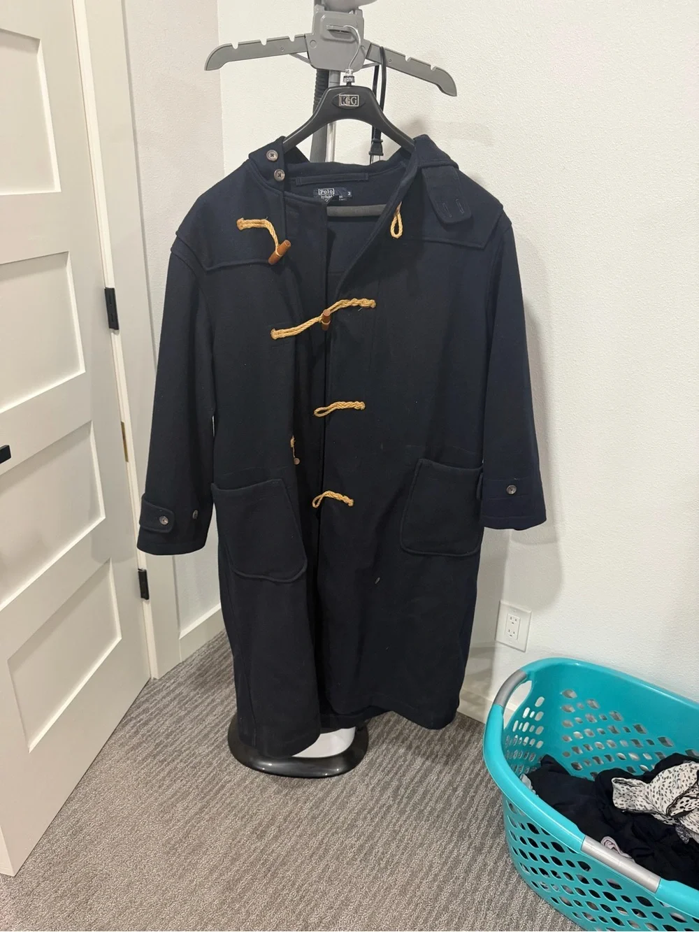 Men's Navy Toggle Duffle Coat with Hood